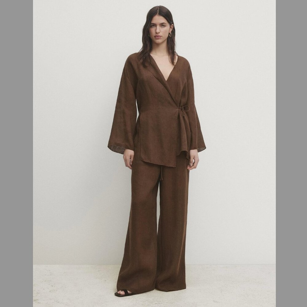 Massimo Dutti Brown Wrap Tunic Top
